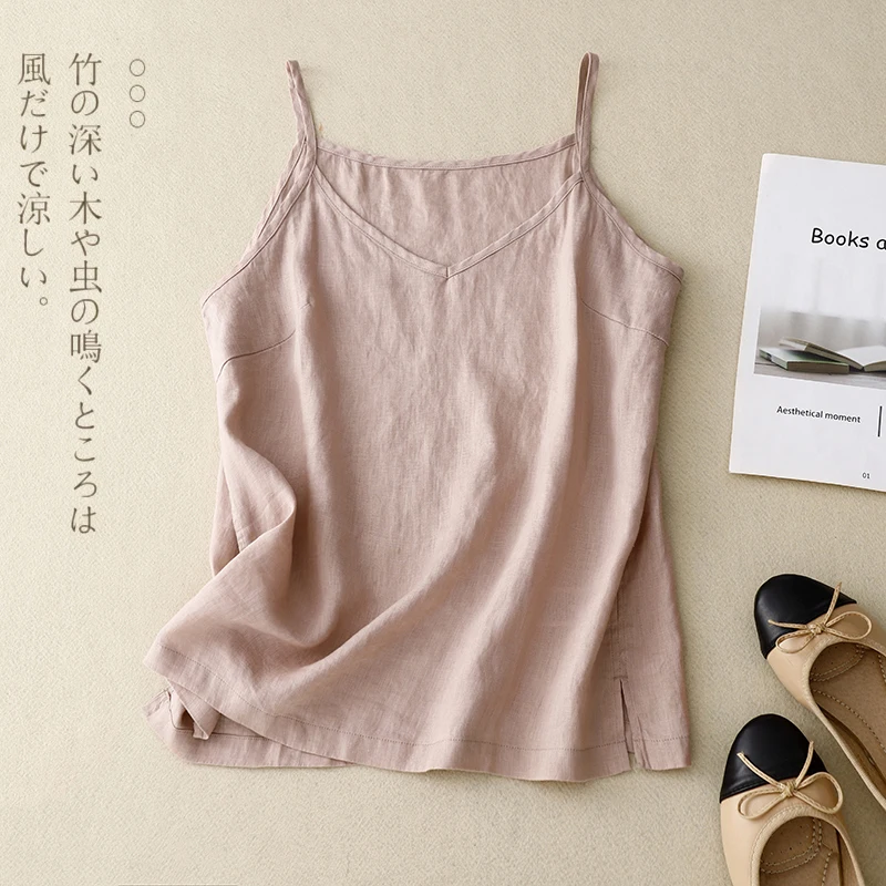 Soft V-Neck Strap Top Vest Summer New Style Commute Style Loose Fit Pure Color Tagless Women's Fashion Casual Wear