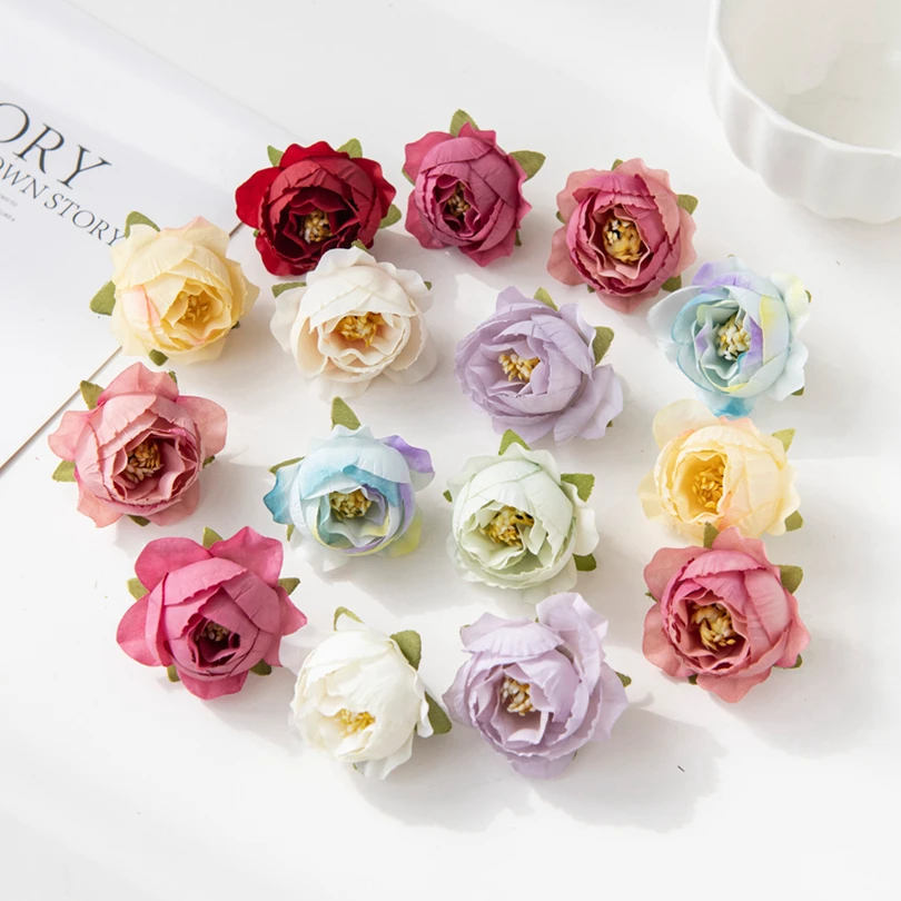 10Pcs Multicolor Artificial Flowers Scrapbook Wedding Christmas Decor Garlands Accessories Home Outdoor Garden Crafts Silk Roses