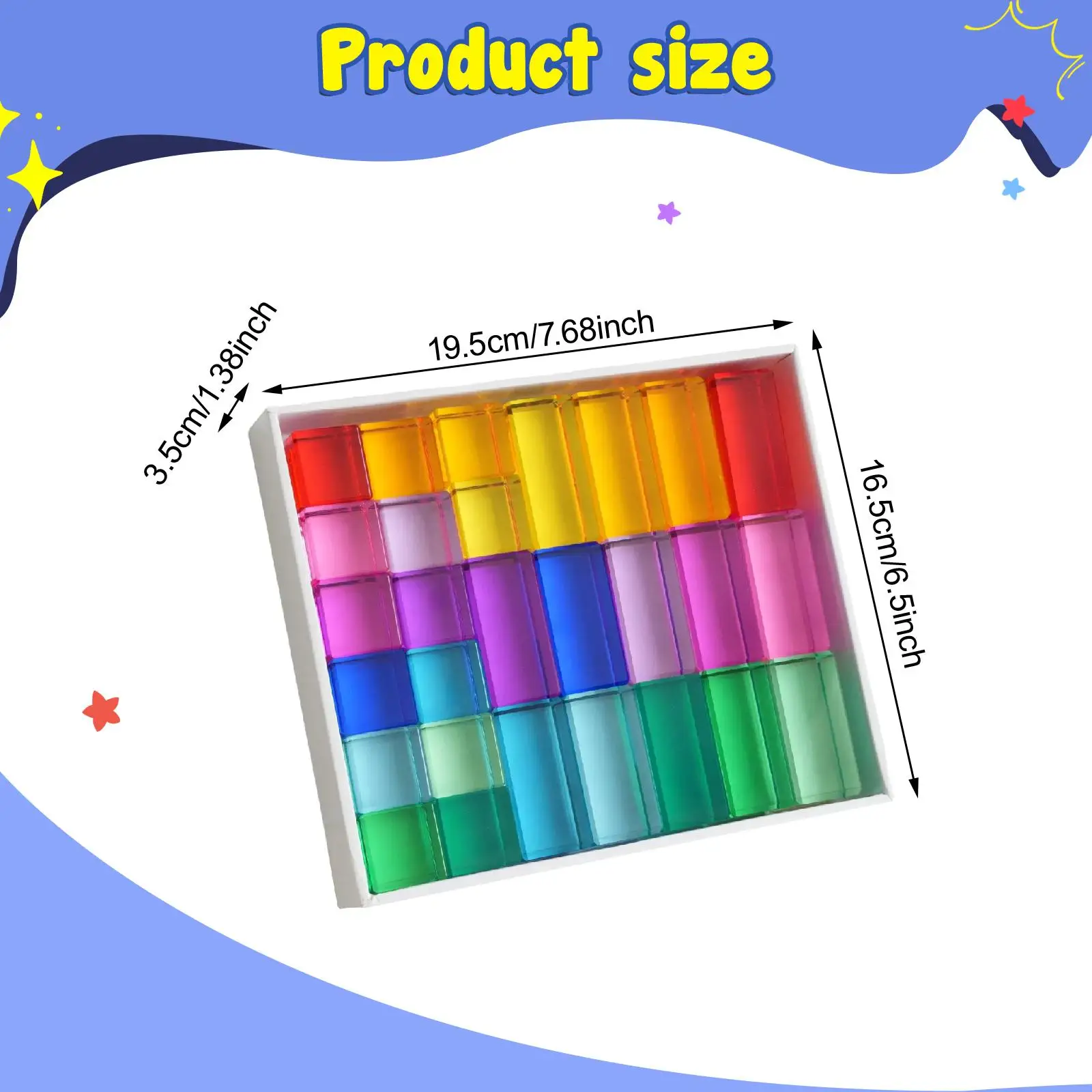 Rainbow Building Blocks Set Stacking Blocks Color Recognition Acrylic Cubes Educational for Perschool Ages 3-6 Birthday Gift