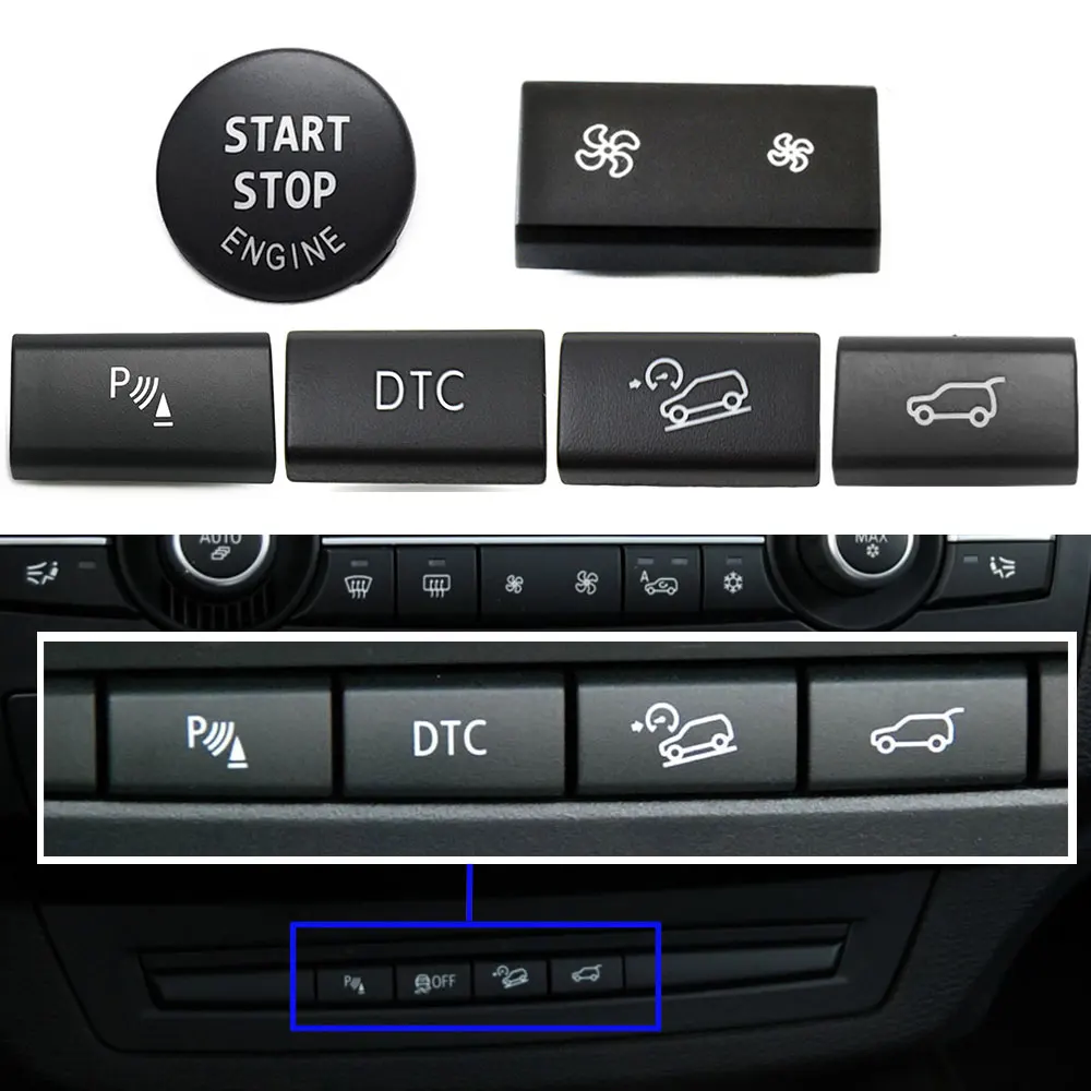 For BMW X5 X6 E70 E71 Car Dashboard Keys AUTO Radar Sensor Rear Cover Parking Trunk Switch Start Stop Button AC Vent Slider Tabs