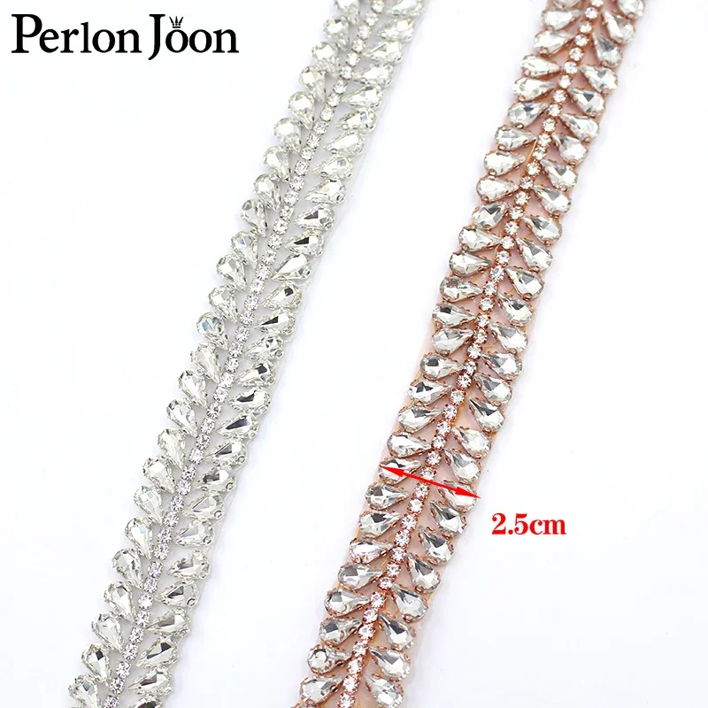 Handmade rhinestone trim band Hot Fix Sew on bridal accessories the Sash drop Crystal Applique for Wedding Dress belt WH047 image 2