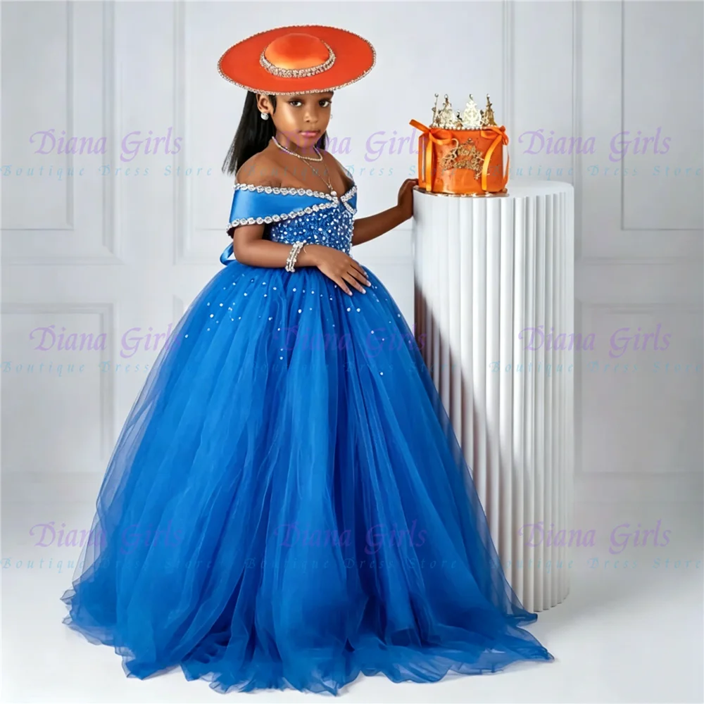 

Gorgeous Flower Girl Dress Quality Orange Tulle Fluffy Pearl Applique for Kids Wedding Birthday Party Evening Ball Gowns
