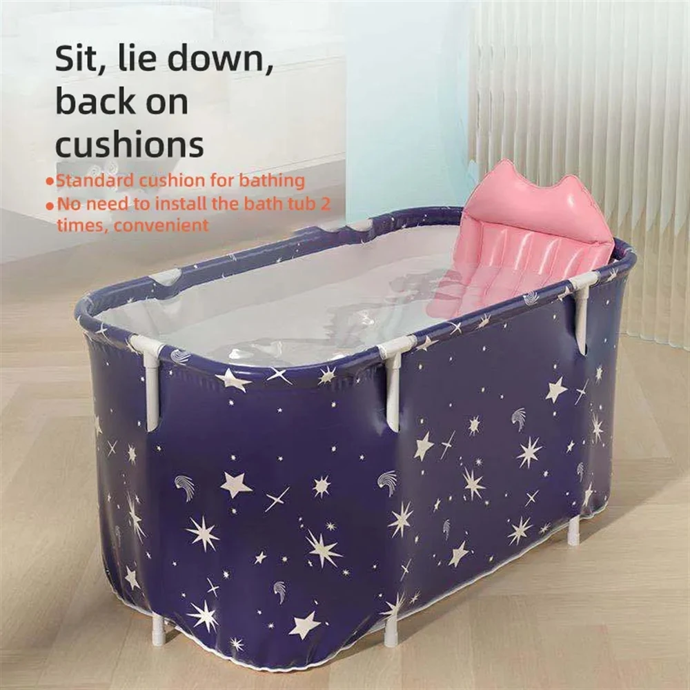 Foldable Bathtub for Adults and Children, Thick and Large, Full Body Tub, PVC Material, Drainage, 120*60cm