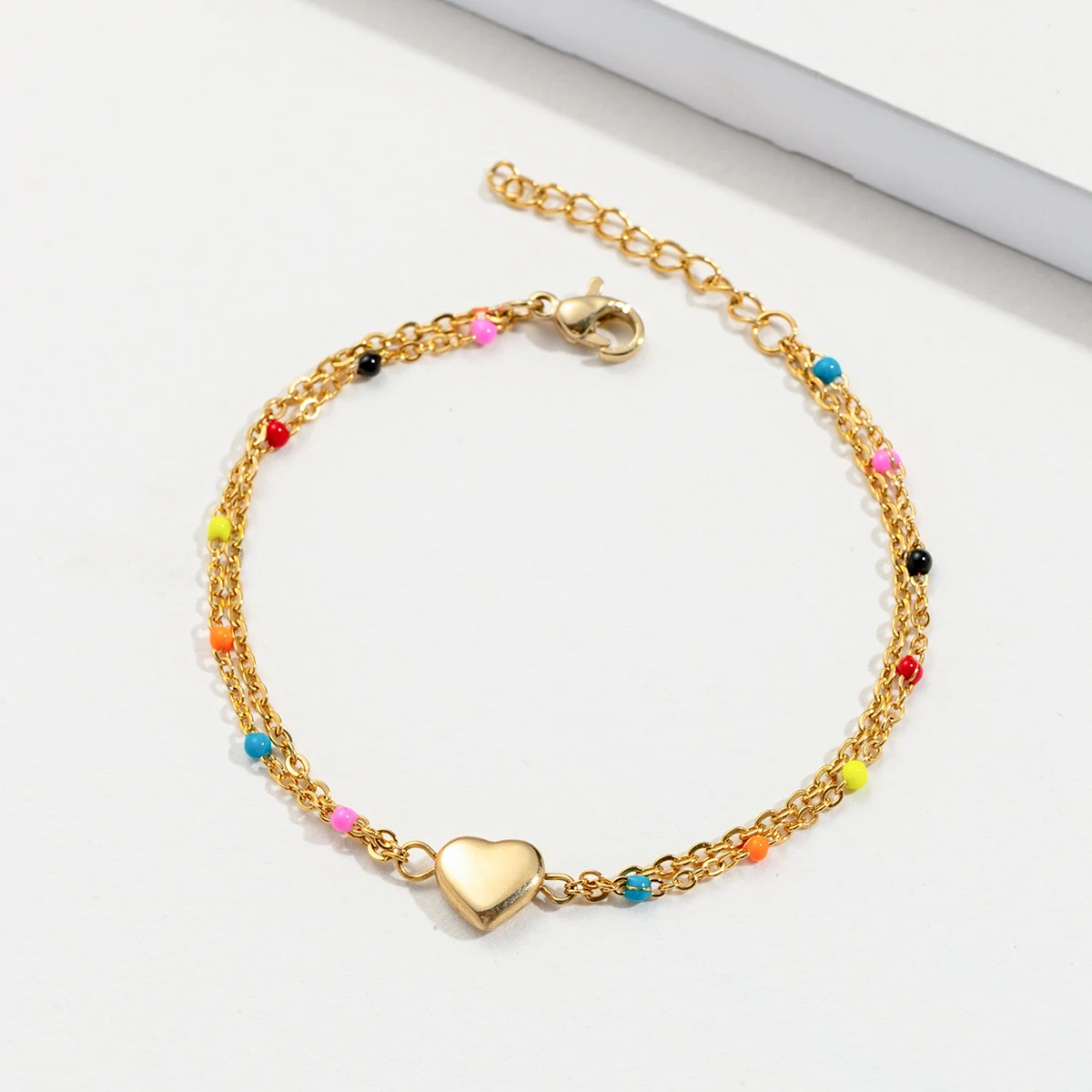 Nextvance Double Layer Drop Oil Bracelet With Heart Gold Color Stainless Steel Thin Chain For Women Girl Birthday Jewelry Gifts