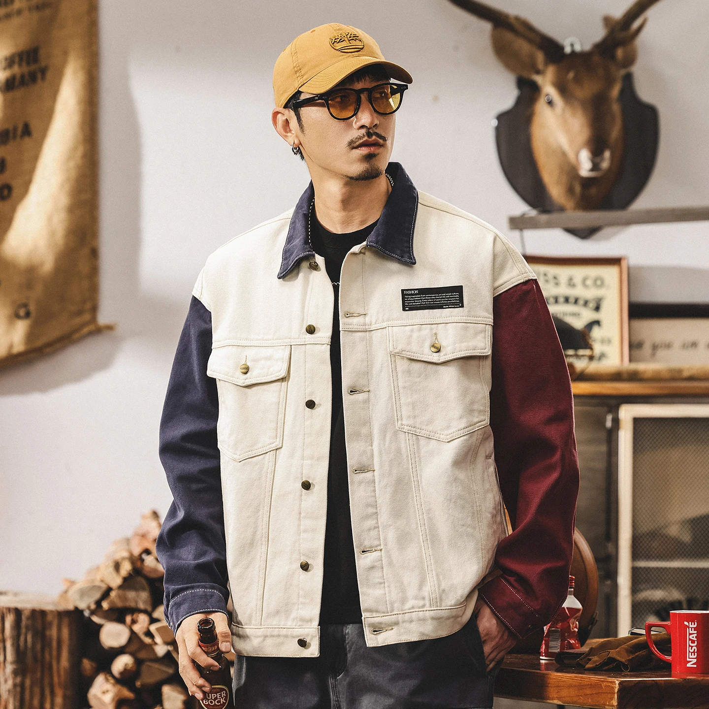 

Мужская осенне-весенняя куртка 2024, новый стиль, американская рабочая одежда в стиле ретро, модный бренд, стильная свободная куртка с цветными блоками