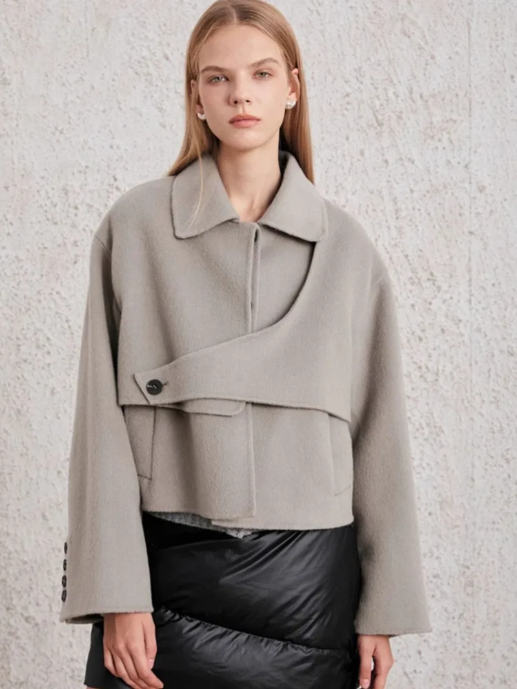 New Designer Women Woolen Jacket Short Style Double Faced Wool Coat High Quality Office Ladies Winter Warm Work Outwear Jackets