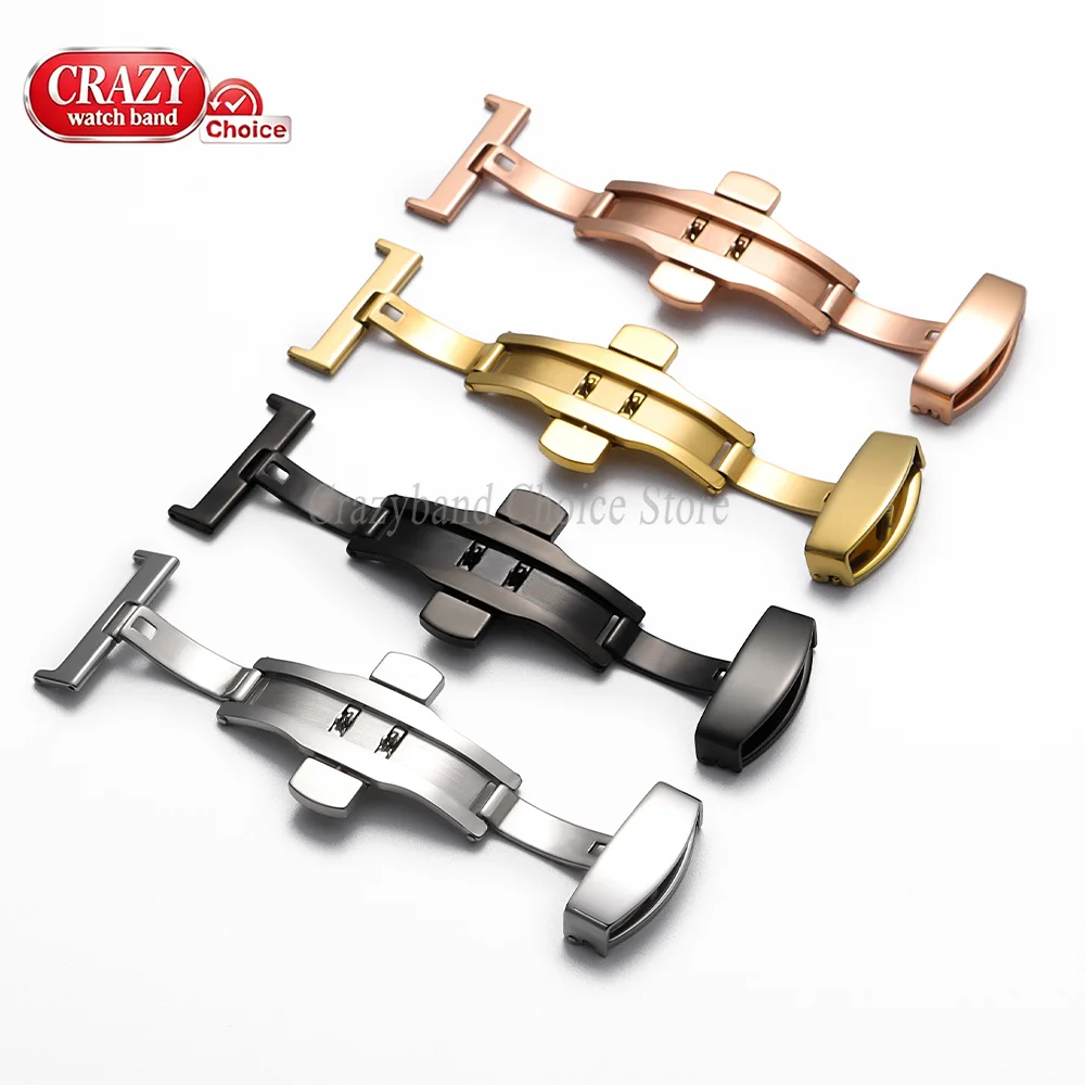 Stainless Steel Butterfly Buckle Polished Matte Button Universal WatchBand Buckles 16mm18mm20mm22mmLeather Strap Clasp Accessory