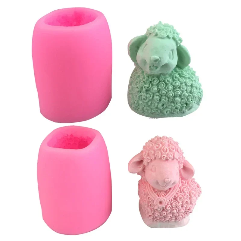 Smiling Sheep Silicone Candle Mold Handmade Animal Soap Gypsum Resin Cement Casting Mold Diy Chocolate Cake Ice Block Mold