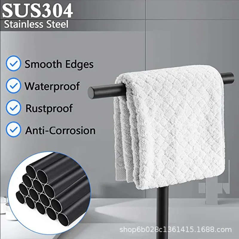 Popular Multi-purpose T-Shape Holder Stainless Steel Bathroom Kitchen Hand Towel Holder Stand Black Towel Holder