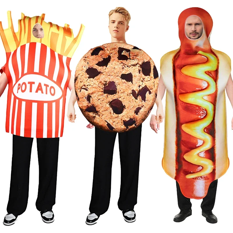 Funny Food Cosplay Halloween Costume Adult Family Fancy Dress Burger French Fries Sausage Hot Dog Carnival Party Outfits