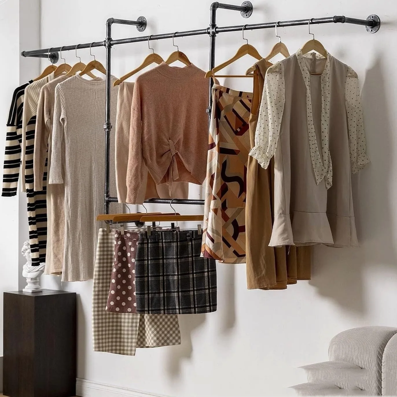 Cross-border dedicated industrial air duct, coat rack, clothing store, wall clothing display rack, metal removable rack