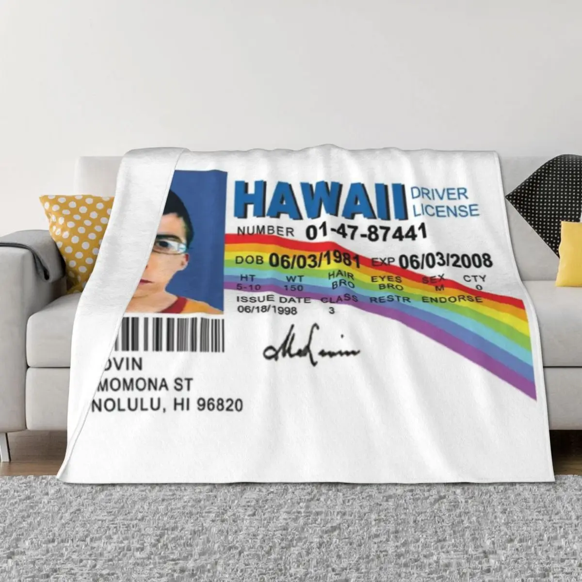 

McLovin Fake ID Design Throw Blanket halloween Cute Flannels Hairy Blankets