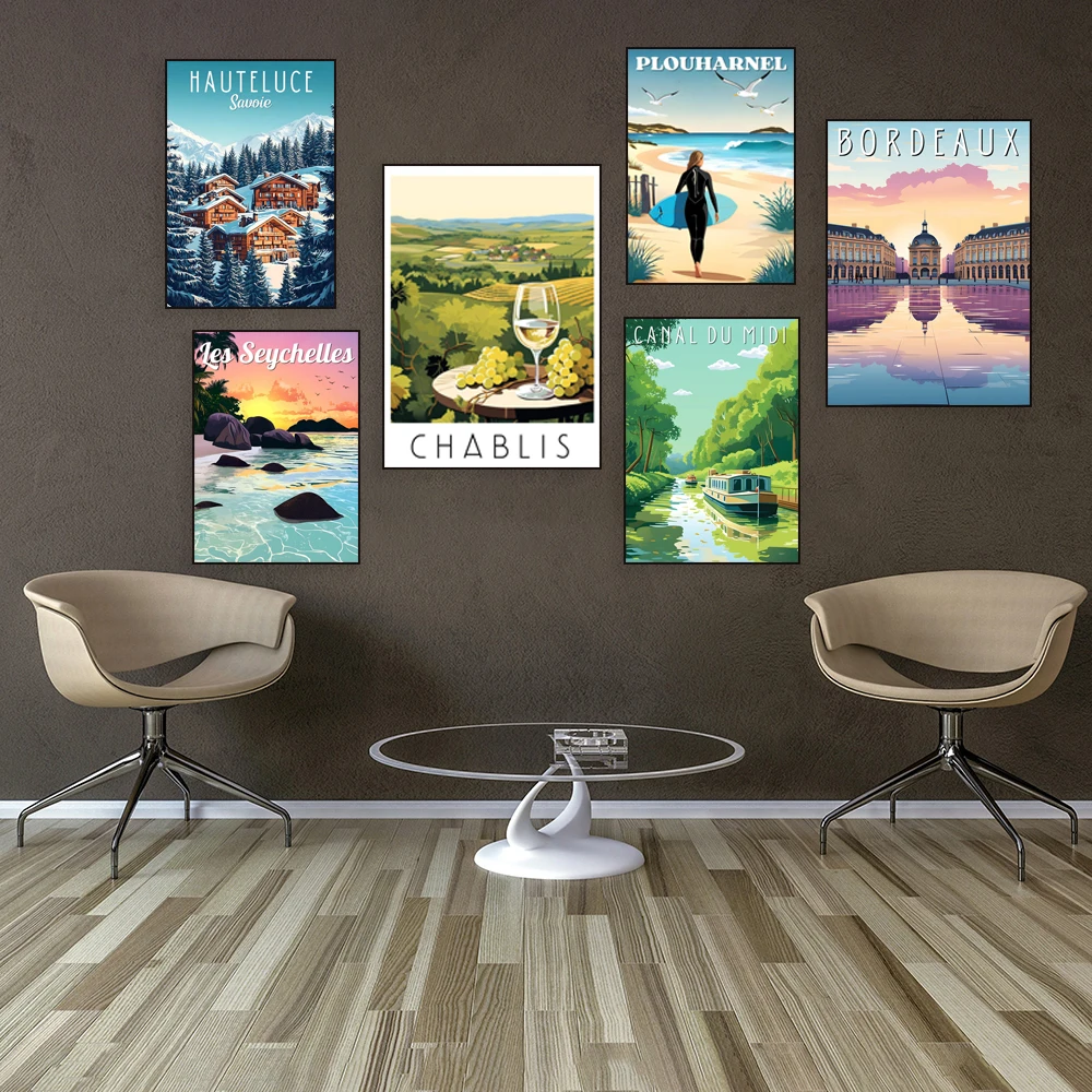 Seychelles, Roussillon - Ochre Trail, Chablis, Plouhanel, Auterousse, Ile d'Oleron, Collonge-la-Rouge, Poit Marsh travel poster