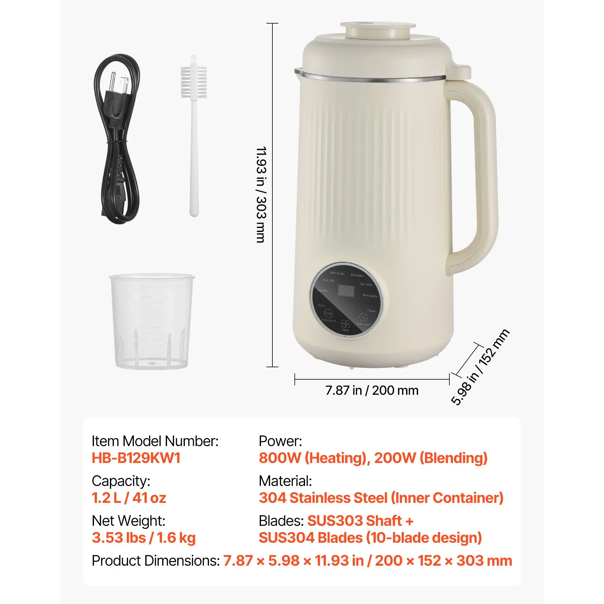 8-in-1 Nut Milk Maker, 41 oz Soy Milk Maker Machine with 10 Blades, for Homemade Oat, Nut, Soy, Juice, Milkshake, Rice Cereal, Plant-Based Beverages with Self-Cleaning, Boil Water, 12-Hour Delay