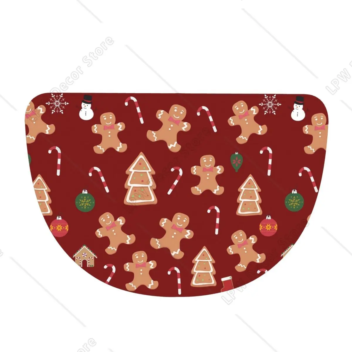 Christmas Gingerbread Cookies Soft Flannel Half Round Doormat Non Slip Bathroom Mat Absorbent Floor Carpet for Living Room