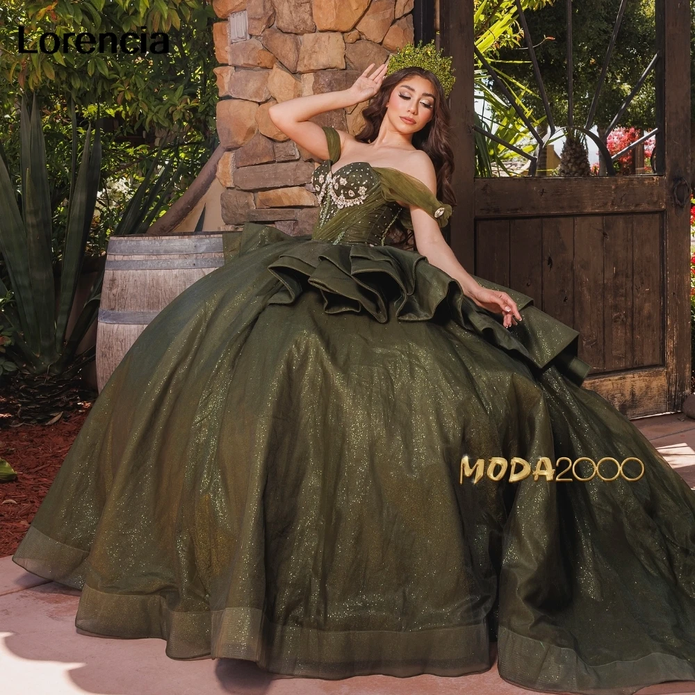 

Customized Olive Quinceanera Dress Ball Gown Tiered Ruffles Crystal Beaded Mexico Corset Sweet 16 Vestidos De 15 Años YD17