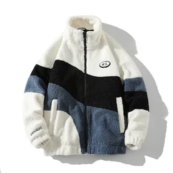 Giacca soffice in pile invernale Hip Hop Streetwear Harajuku Cappotto con cerniera sfocata Uomo Autunno Tinta unita Uomo Giacche invernali in pile di agnello