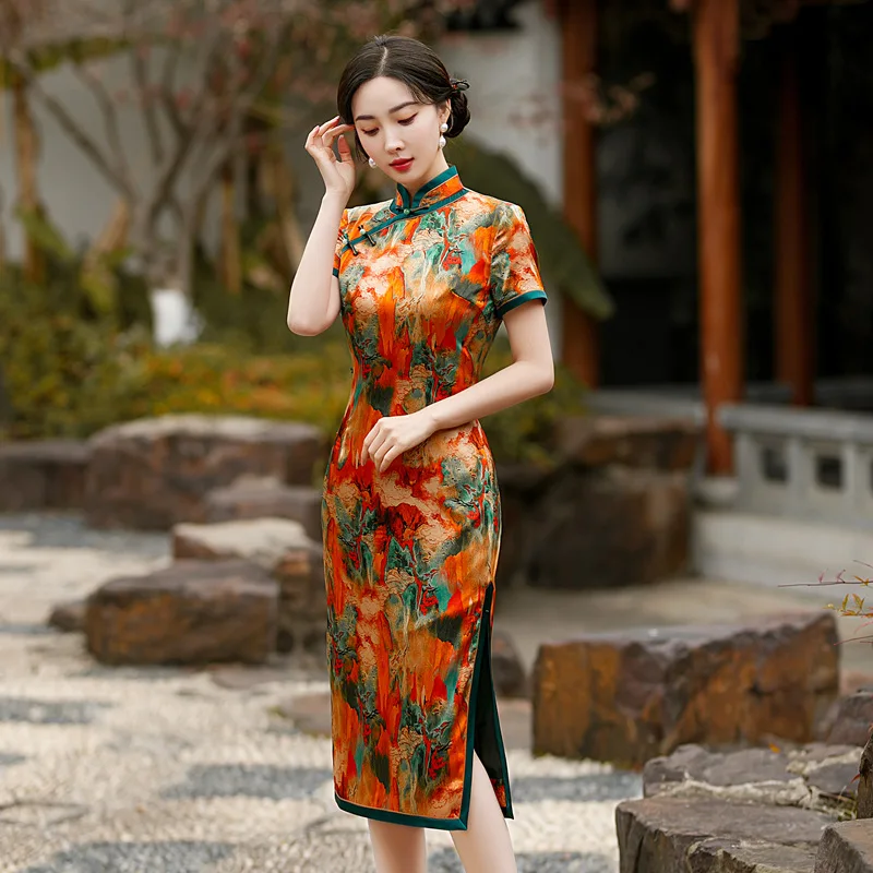 Old Shanghai High Quality Real Silk Cheongsam Qipao 2024 New Short Sleeve Daily Improved Retro Chinese Style Dress