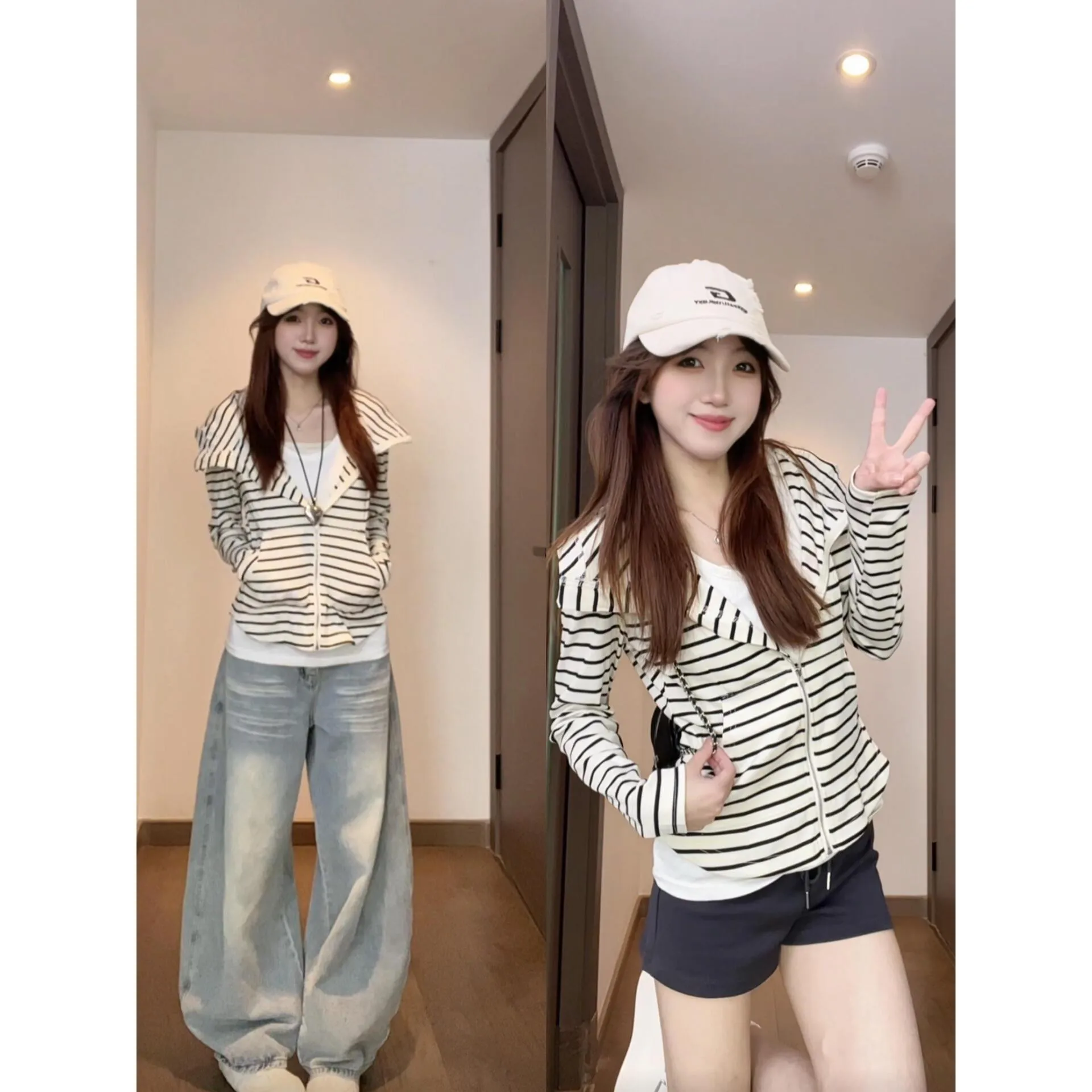 Loose Women's Hoodie Long Sleeve Striped Casual Outerwear Spring Autumn Seasonal New Style Comfortable Princess Style Top