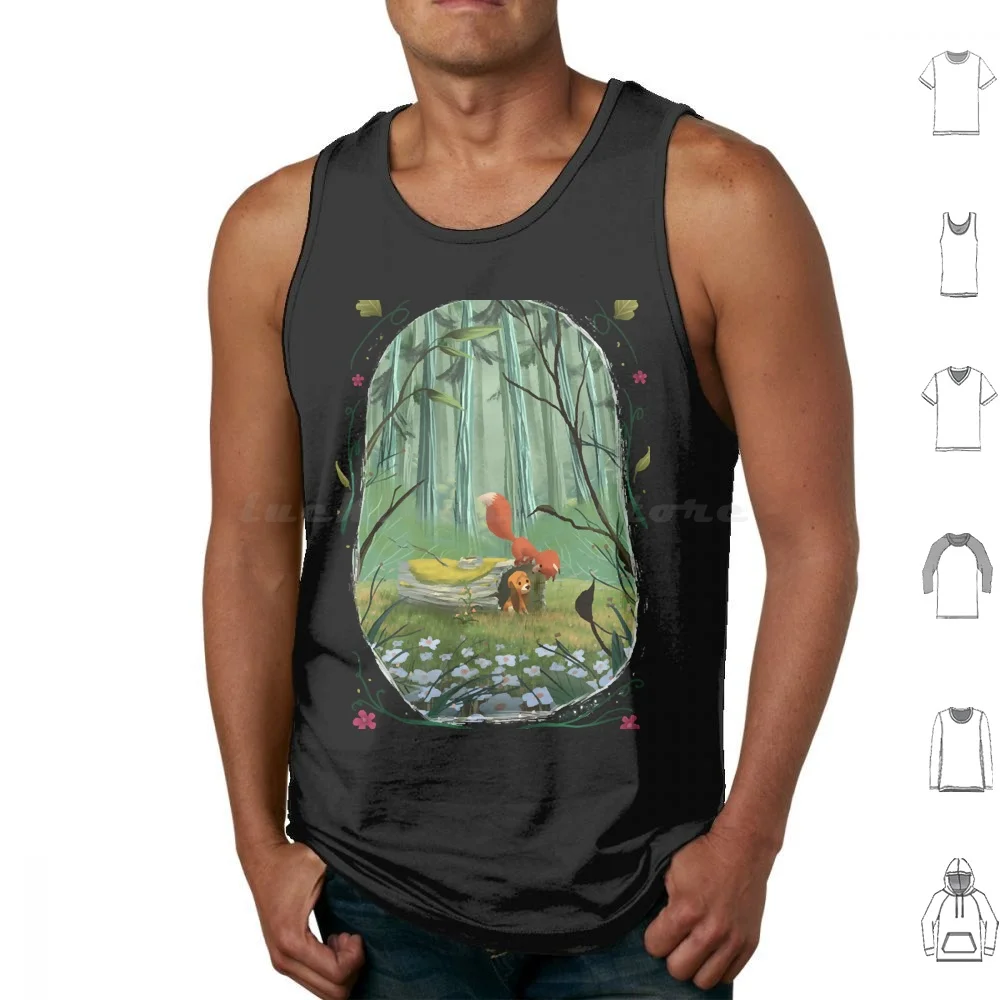 The Fox And The Hound Tank Tops Print Cotton Fox And The Hound Animation Cute Dog Forest Fox Foxes Hound Movie Trees