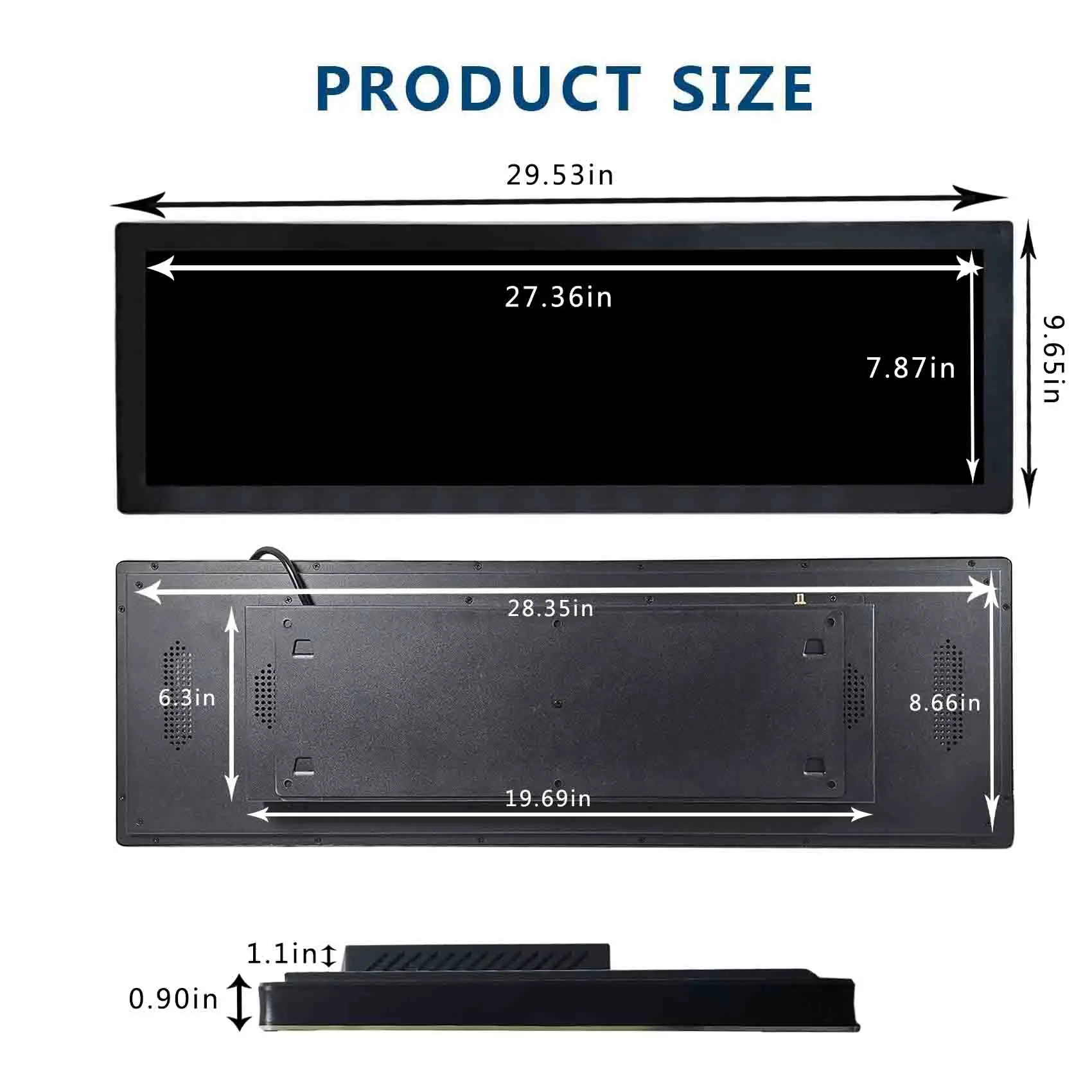 VSDISPLAY 28.6Inch 1920x540 Ultra Wide Stretched Bar LCD Screen Monitor For Advertising Store Digital Marquee Display