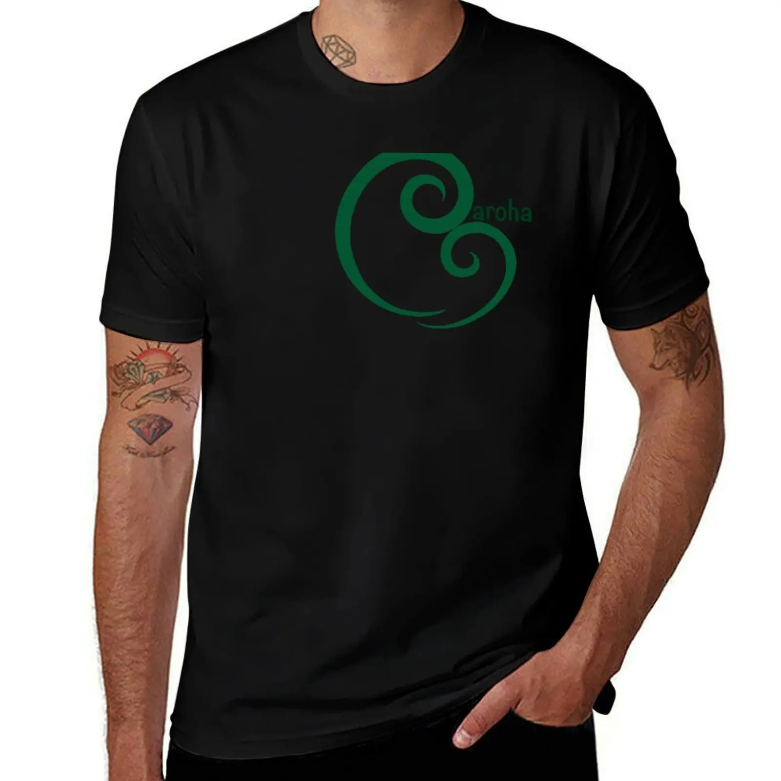 Aroha Koru green T-Shirt quick drying oversizeds mens cotton t shirts