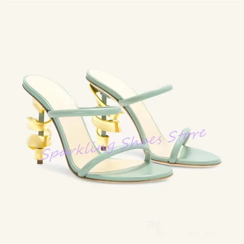 

Fashion Design Strange High Heel Women Slippers Peep Toe One-strap Narrow Band Slippers Ladies Party Dress Slingback Pumps