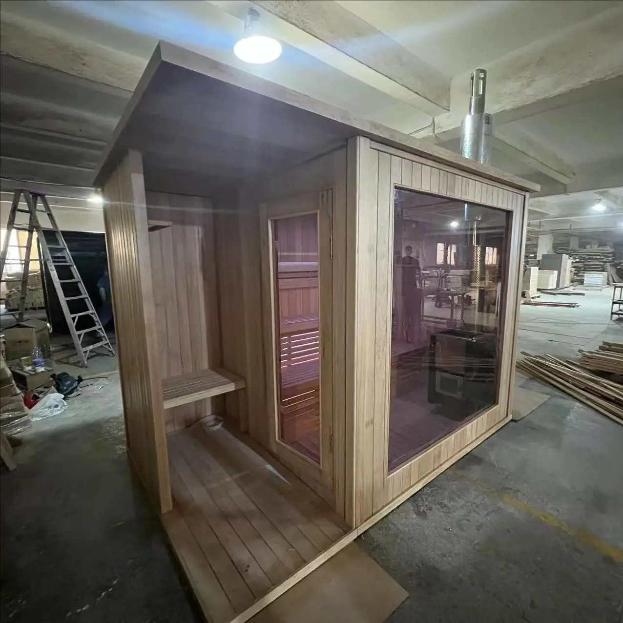 Modern Hemlock Solid Wood Burning Sauna with Intelligent Control Panel Wet Steam Function and Accessories for Villa Use