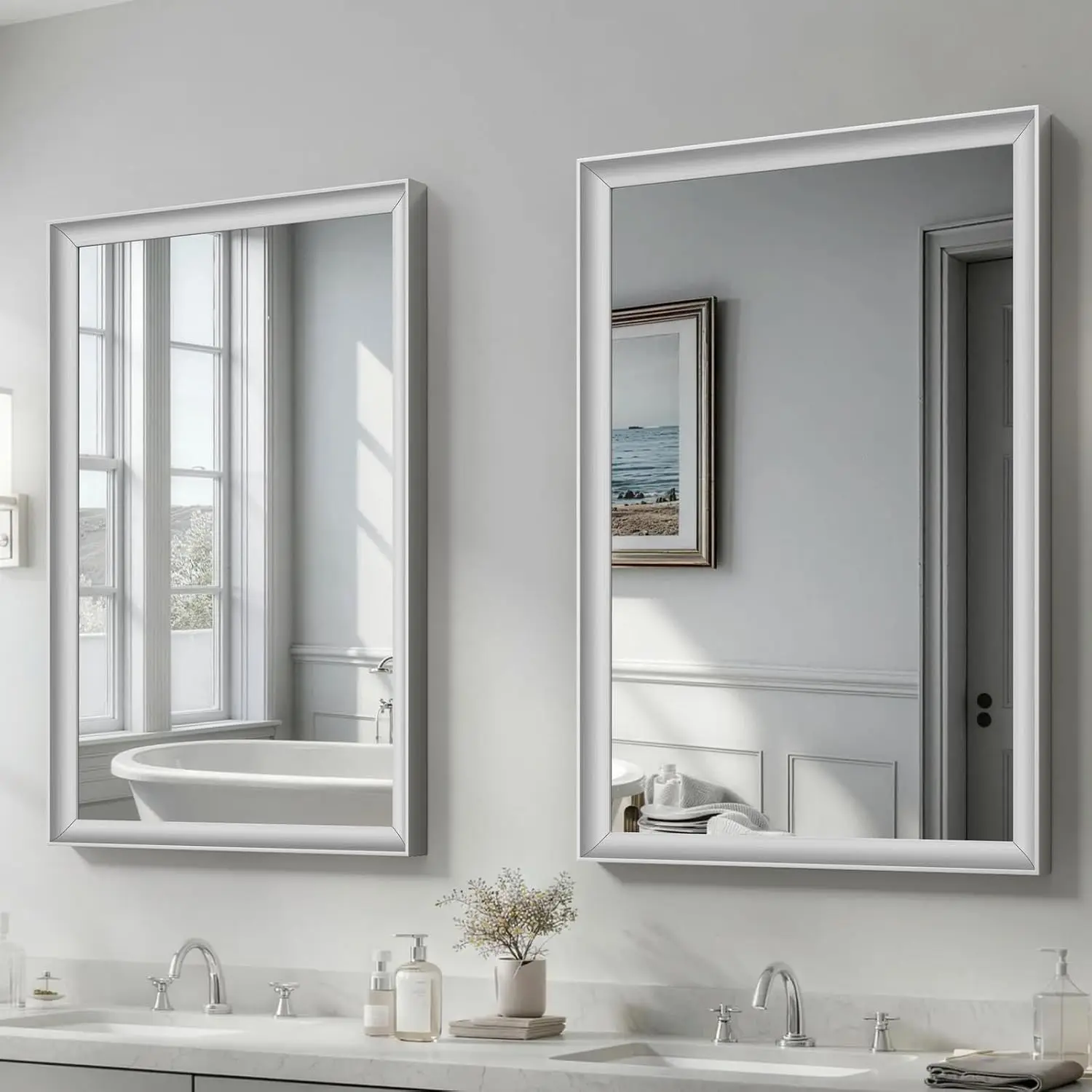 2 Pack 24x36 Inch Brushed Nickel Bathroom Mirrors for Over Sink
