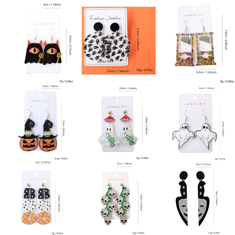 2024 Cute Cartoon Mushroom Ghost Halloween Earrings For Women Hallowmas One Eyed Evil BOO Guillotine Skull Acrylic Drop Earring