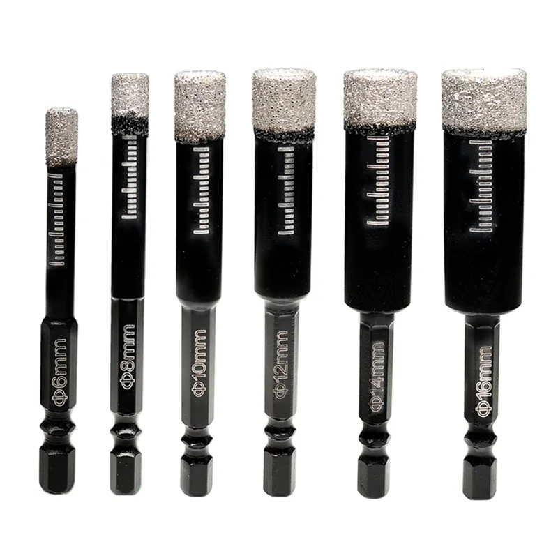 ABHZ-6 PCS Diamond Drill Bit Set Brazed Hole Opener Black Metal  Tile Concrete Marble Glass Reaming Diamond Dry Drilling