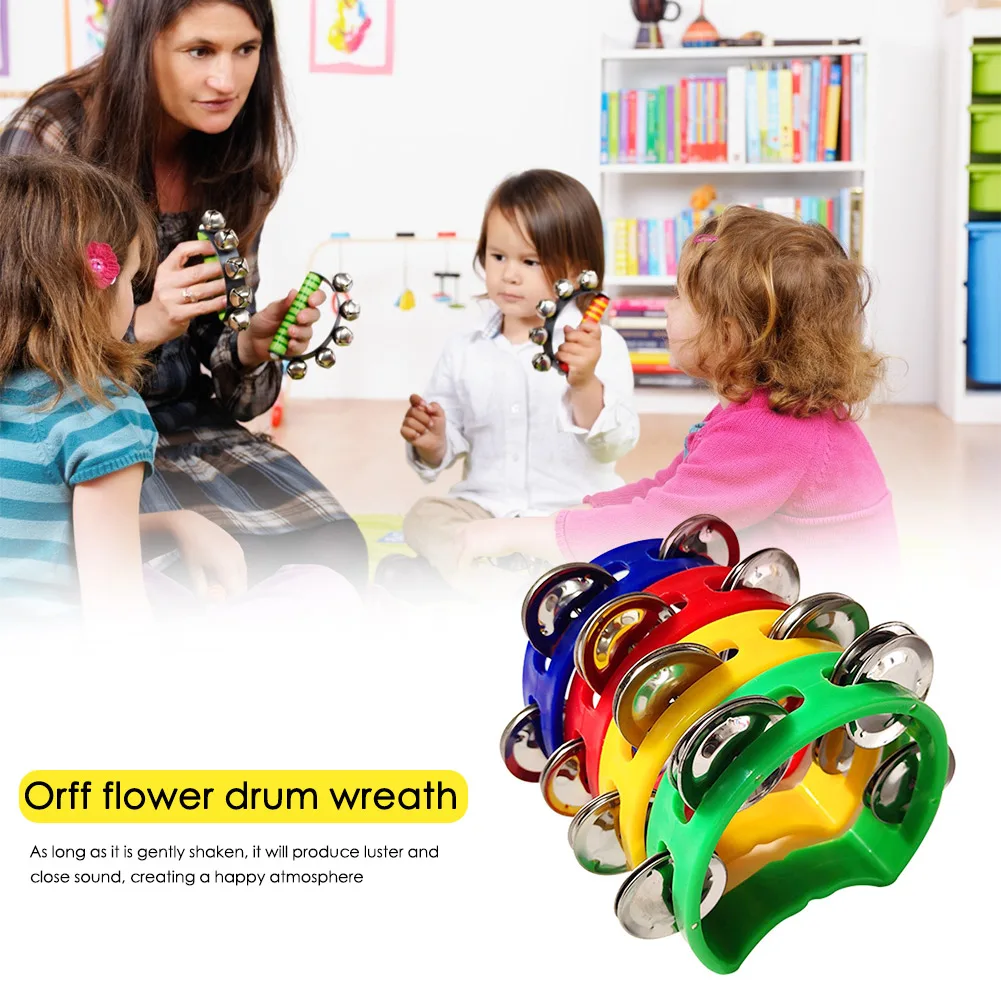 4pcs Hand Held Bell Rattles Tambourine Percussion Musical Instrument with Double Metal Jingles Children Musical Toy