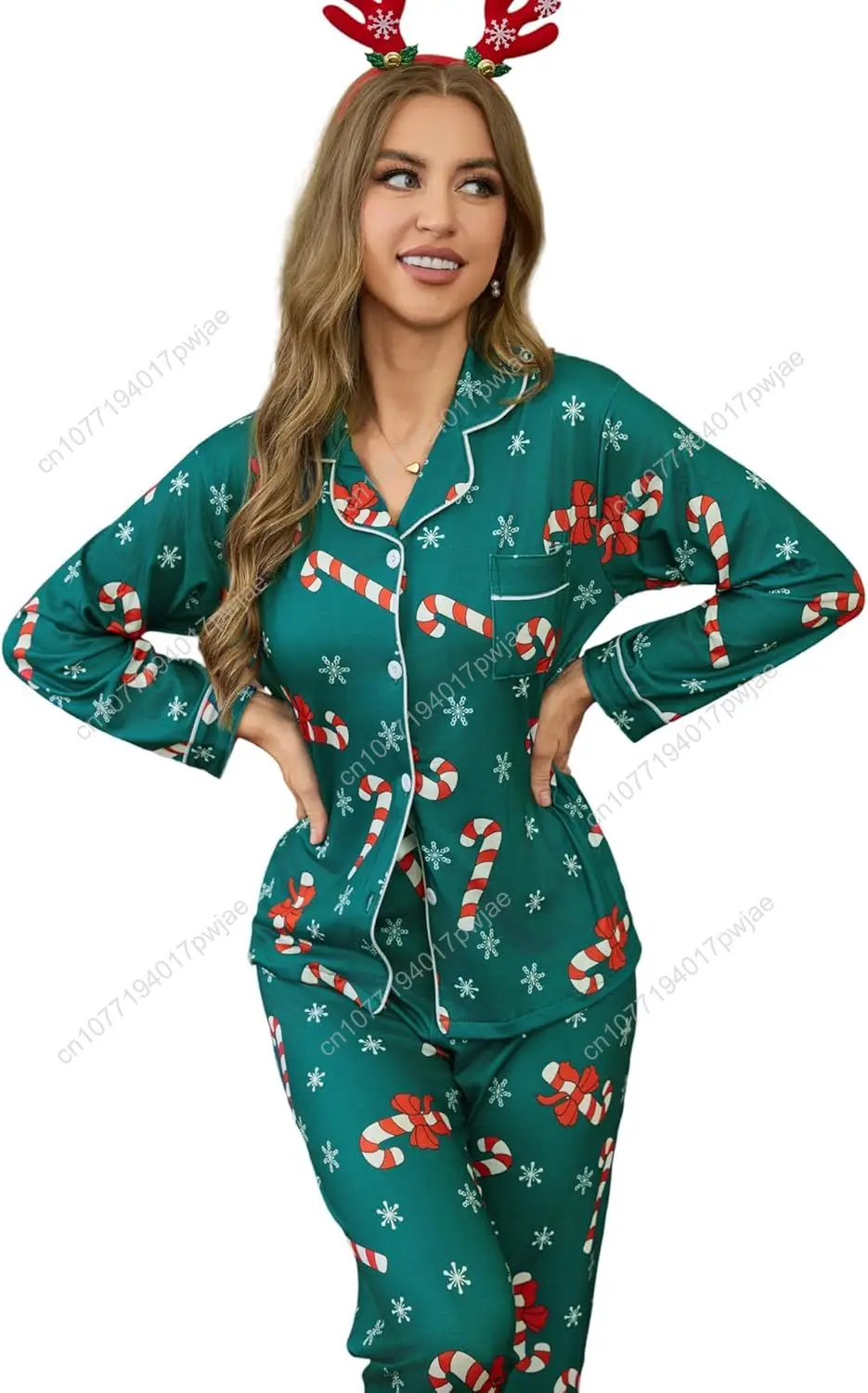 

Пижамы для женщин, комплект из 2 предметов, комплекты для отдыха, одежда для отдыха на пуговицах с длинными рукавами, милая одежда для сна в горошек, мягкая пижама, нагрудный карман