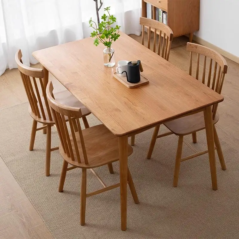 All solid wood small apartment cherry wood dining table rectangular household log, table and chair combination