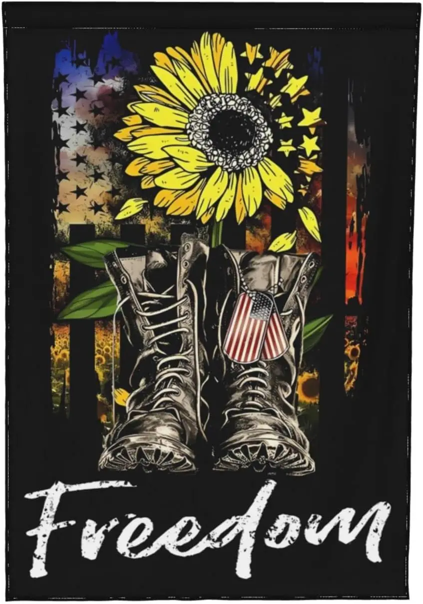 Memorial Day Garden Flag Freedom Boots Sunflower Flag 12 x 18 Inch,Military Soldiers Veterans 4th of July Patriotic Yard Out zzo