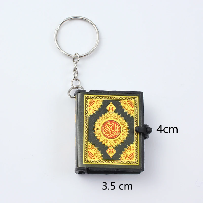 Resin Islamic Muslim Keychain  Real Paper Mini Ark Quran Book Can Read Pendant Key Ring Religious Jewelry Gift Metal Pvc Paper