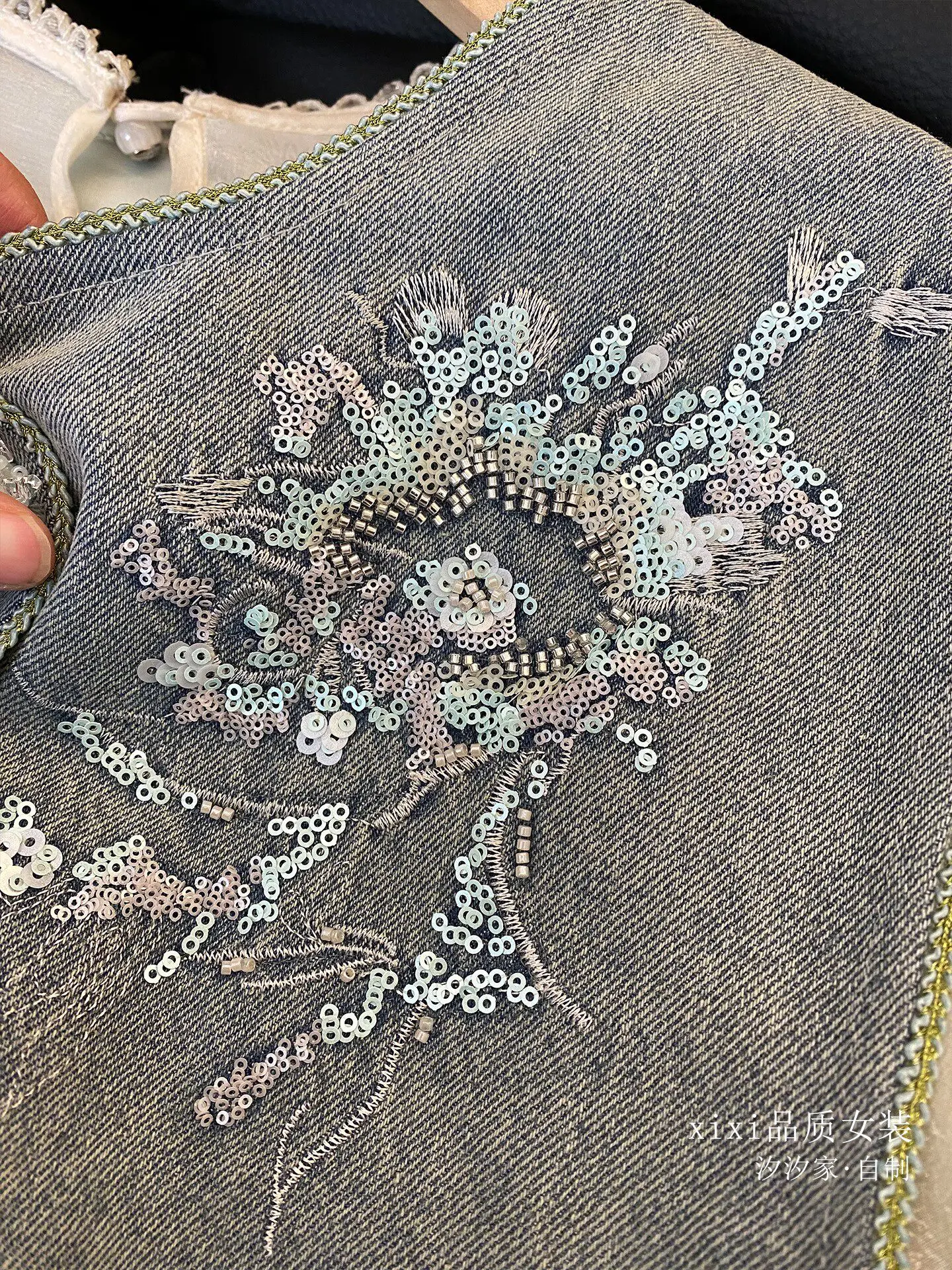 New Cowboy vest, retro sequin, nail bead embroidery layered top