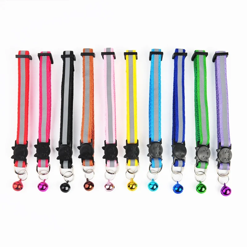 عاكس النايلون سلامة الانفصال القط طوق بكلاب مع جرس ملون هريرة جرو الحيوانات الأليفة الرقبة حزام الملحقات #4