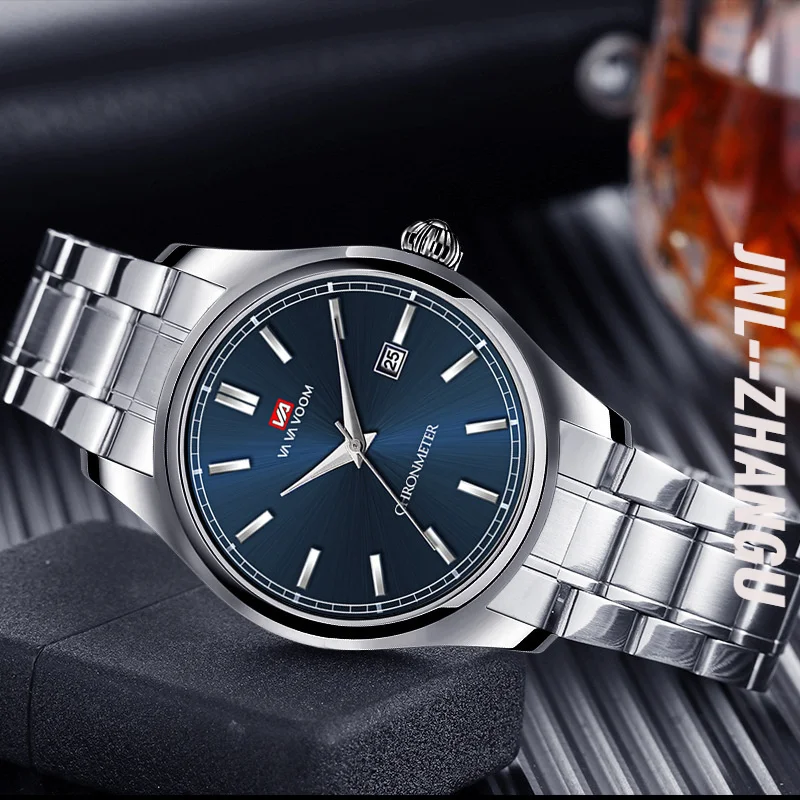 2025 New Design 3ATM Waterproof Stainless Steel Double Sided Press Buckle 40.5MM Large Dial Timing Calendar Quartz Men's Watch