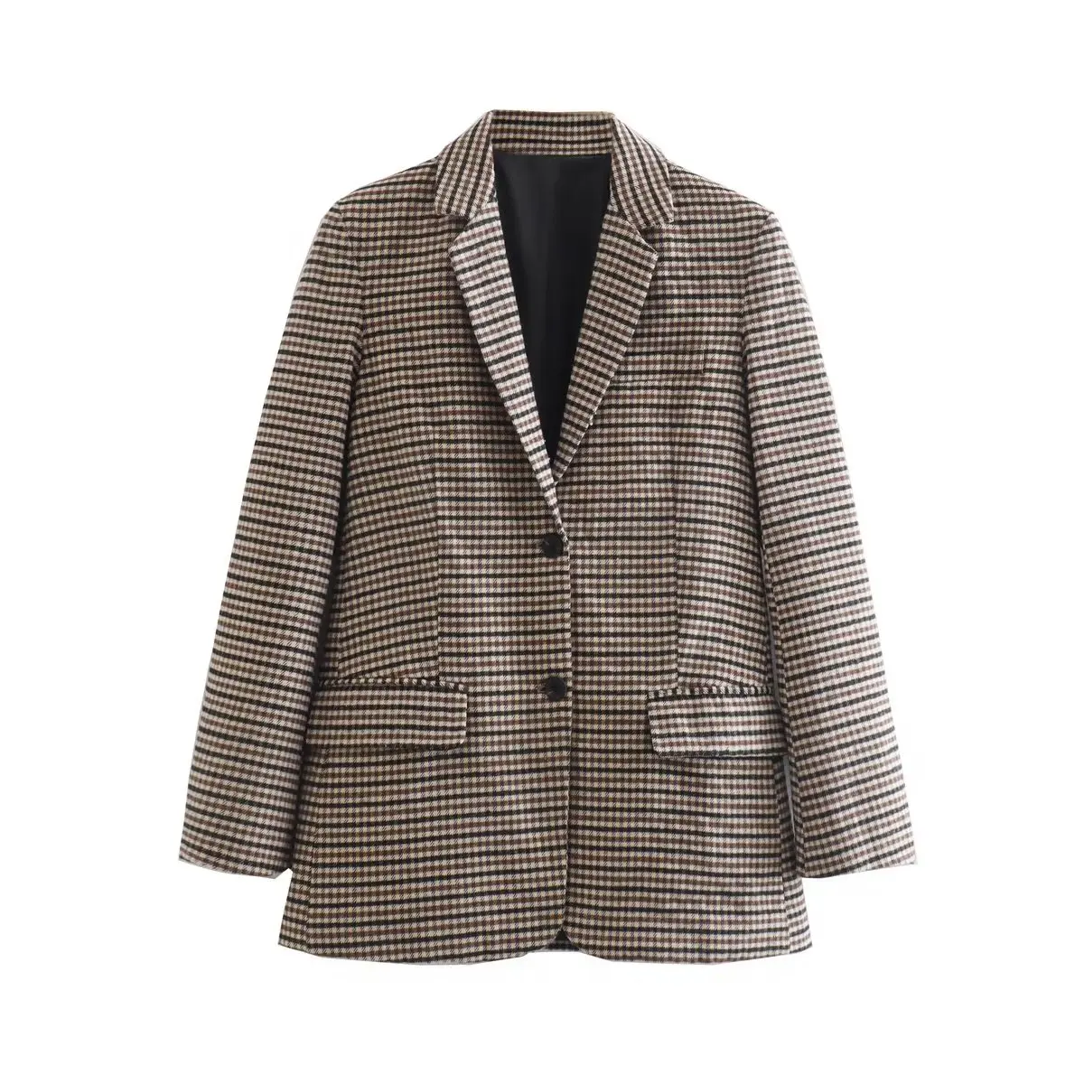 Fall outfits women business office blazers for women elegant stylish khaki houndstooth blazer vintage work clothes korean style