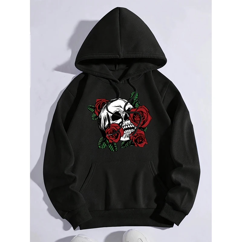 Halloween Skull Rose Print Hoodie Men Woman Casual Cool Hoodies Hooded Sweatshirts Harajuku Pullovers Tracksuit Unisex Clothing