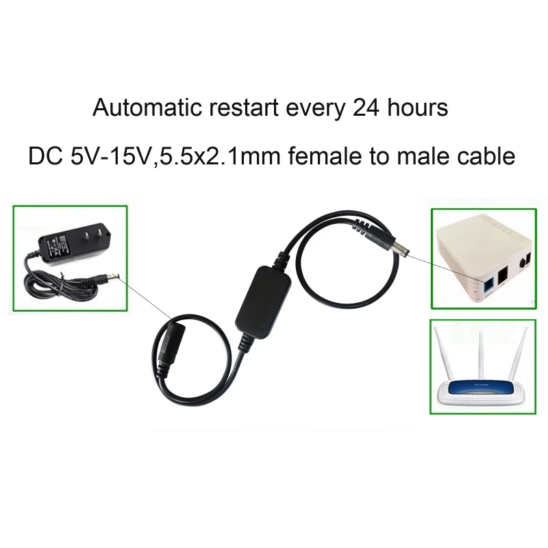 60cm Routing Rebooter 5V 9V 12V Automatic Reset Cable for 5.5x2.1mm Devices