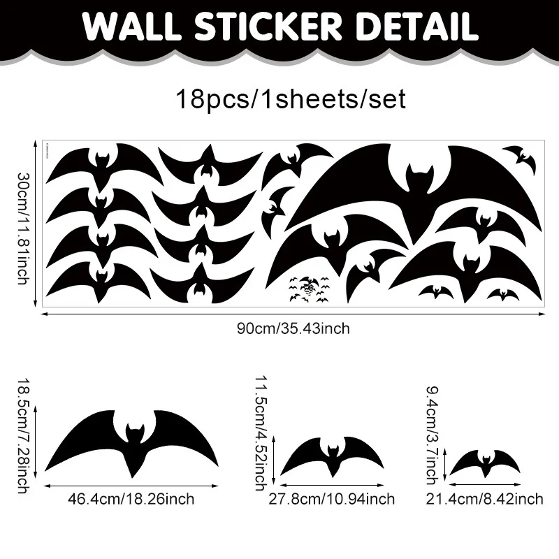 Bats Wall Decals, Halloween Gothic Home Decoration, Large Bats Wall Sticker Room Decor, Wall Decor Mural for Bedroom Living Room