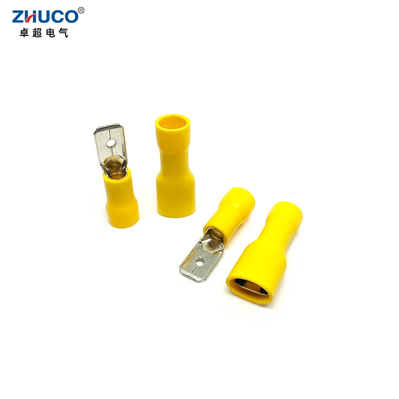 10Pairs FDFD5.5-250 MDD5.5-250 6.35mm Yellow Insulated Female Male Brass Crimp Spade Terminal Wire Connector Cable Plug AWG12-10
