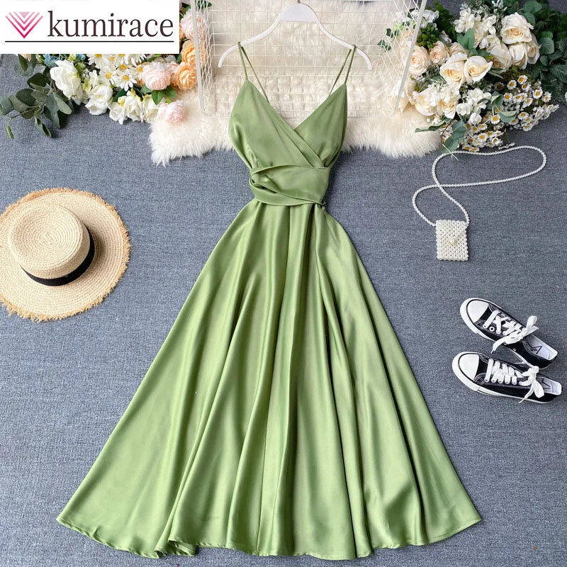 Gentle Style Long Skirt Children's Summer Dress 2024 New Goddess Heart Machine Backless Lace Up Waist Strap Dress Party Dresses