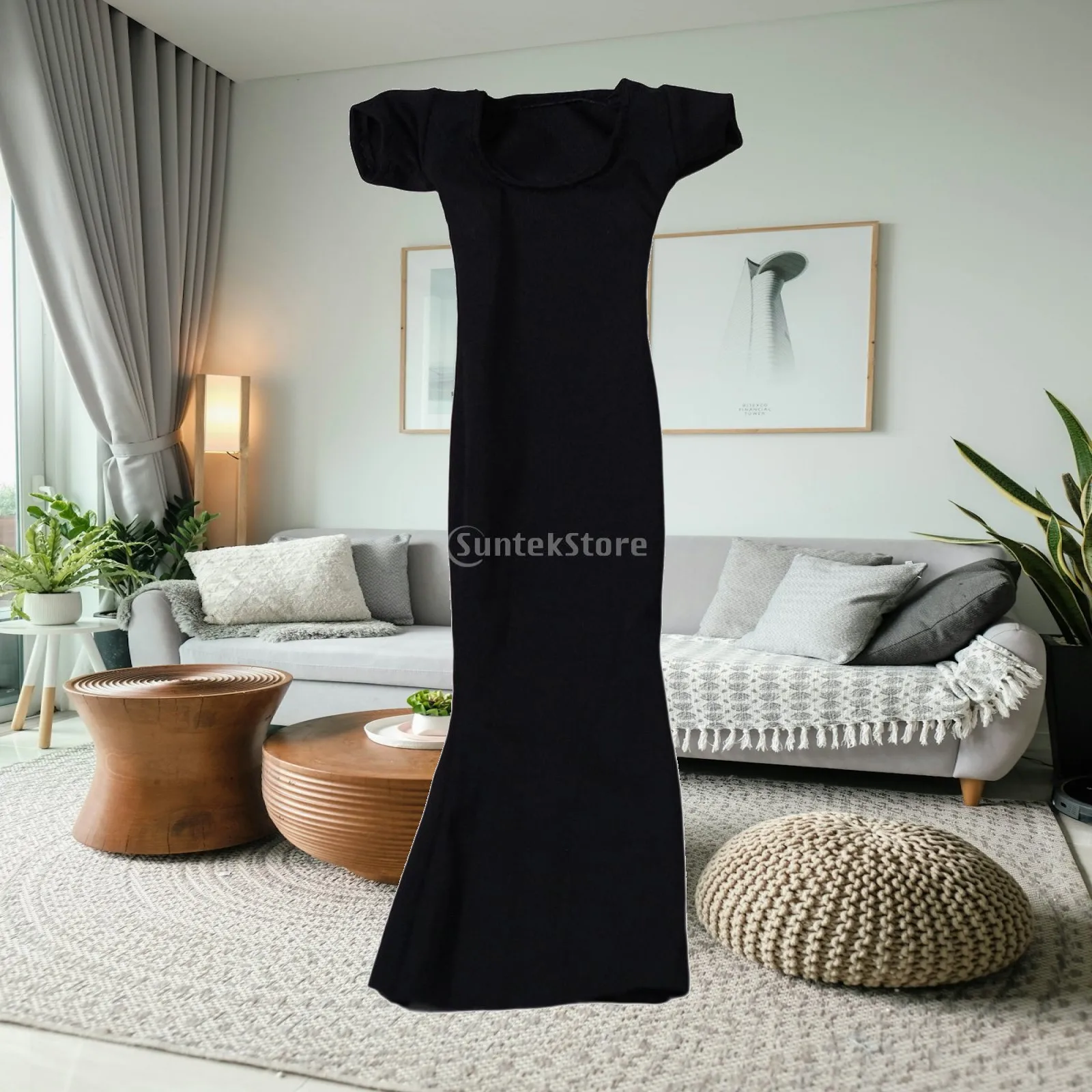

1/6 Scale Female Clothes for 12 inch Action Figure Elastic Outfit Short Sleeves Stylish Miniature Long Costume Tight Dress