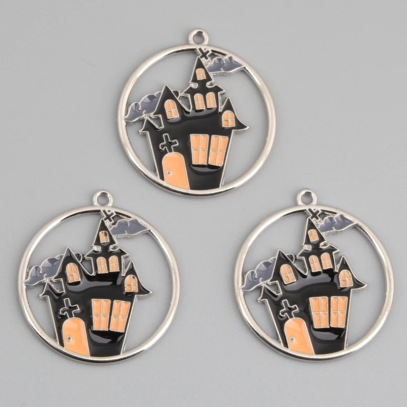 10pcs Enamel Grave Ghost Pumpkin Bat Vampire Castle Charms Halloween Pendant For DIY Jewelry Making Handcrafted Accessories