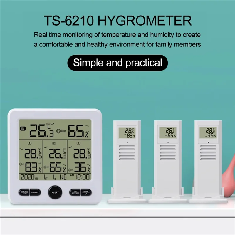 ABFN-метеостанция Внутренние/наружные беспроводные датчики Цифровой термометр Гигрометр Светодиодный ЖК-дисплей Термометр (белый) Легко устанавливается