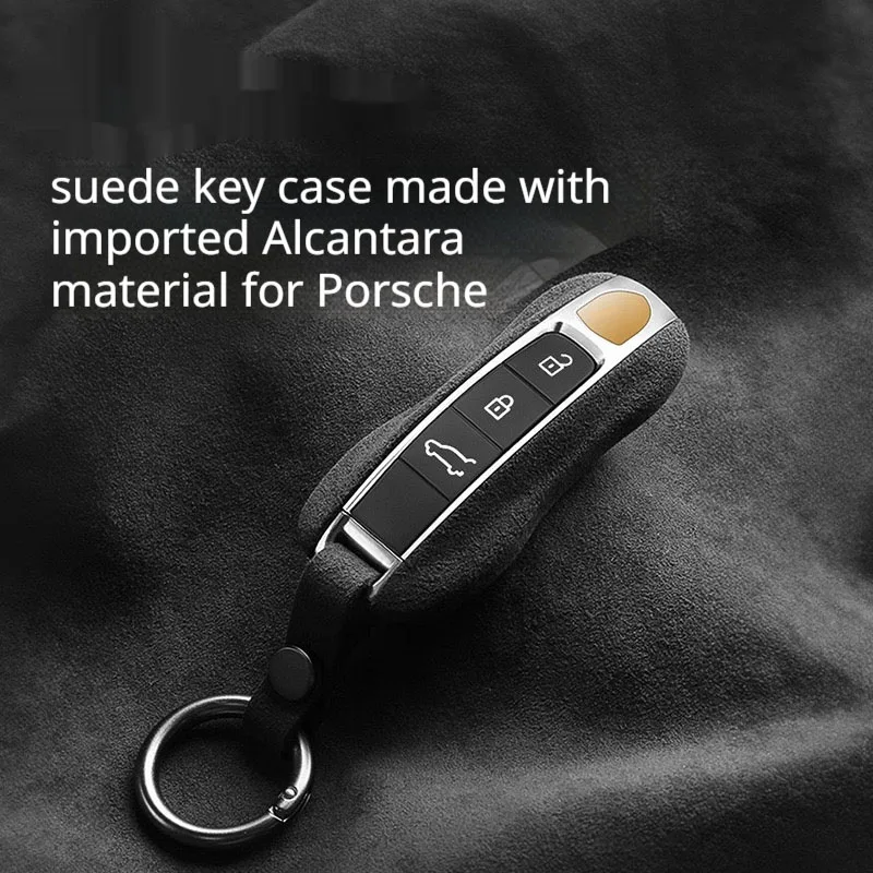 Suede Leather Key Case Remote Fob Trim Cover for Porsche Cayenne Macan 911 Panamera 718 Taycan Paint Vehicle Key Sides Shell