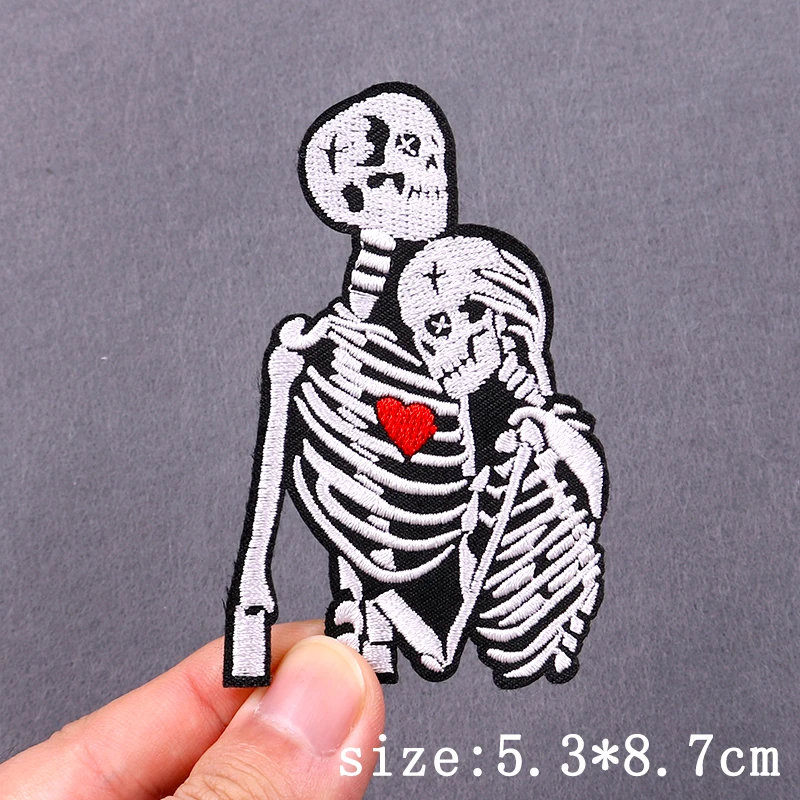 Love Patch Iron On Patches For Clothing Skeleton Punk Embroidered Patches For Clothes Hip Hop Skull Embroidery Patch Stickers